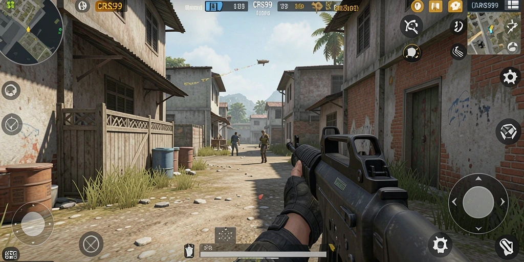 Tampilan gameplay seru dan intens dari CRS99, mode FPS yang mendebarkan.