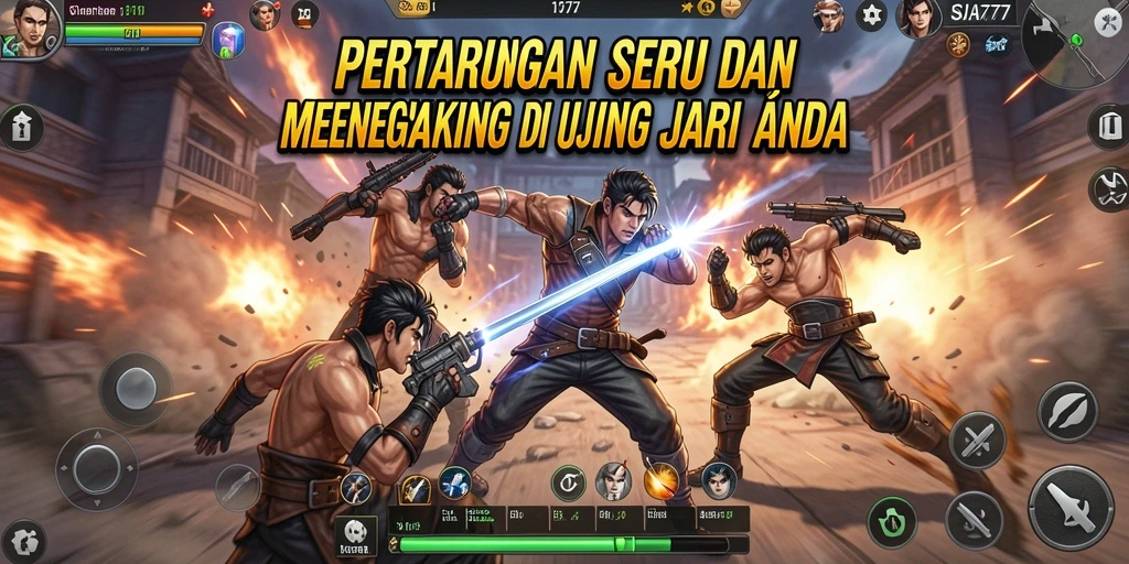 Tampilan gameplay SIA777 dengan karakter bertarung dalam arena yang menegangkan.