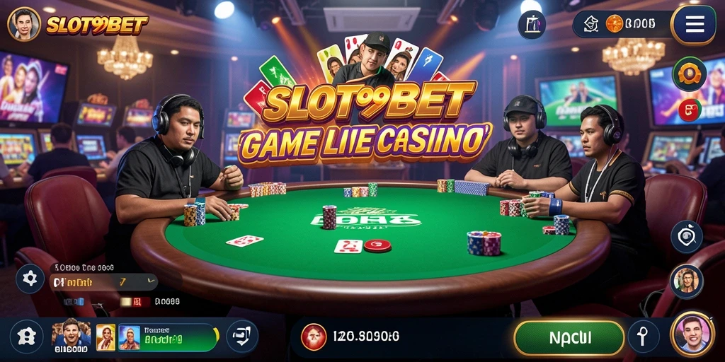 Screenshot utama SLOT99BET menunjukkan dealer langsung dalam aksi di Live Casino.